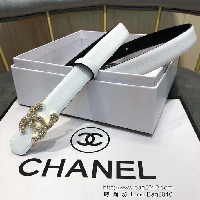 CHANEL香奈兒 18新款 20MM精品 進口光滑優雅小腰帶 CC水鑽扣  xfp1012